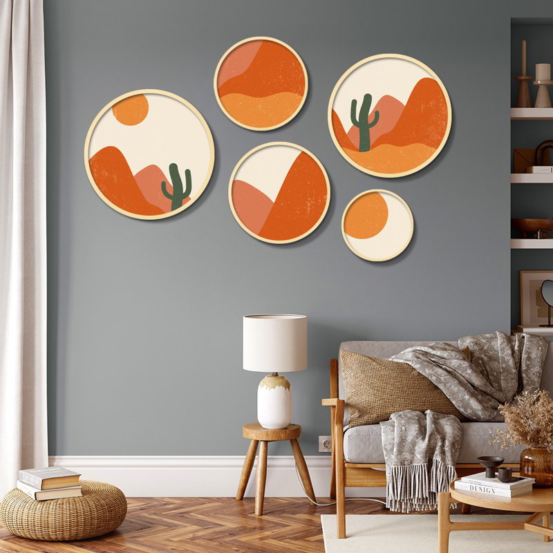 Elegant 5-Piece Decorative Framed MDF Painting Set, 17.1 x 17.1 inches & 14.6 x 14.6 inches & 12.2 x 12.2 inches & 10.2 x 10.2 inches & 7.1 x 7.1 inches | 100% Solid Wood Frames, Perfect for Home Décor & Gallery Walls