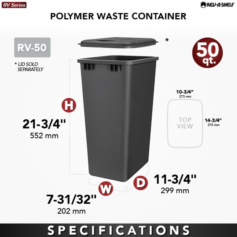 Rev-A-Shelf Polymer Replacement Waste/Trash Container for Rev-A-Shelf Pull Outs, White