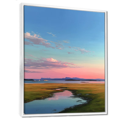Summer Sunrise Meadows In Canada - Vancouver Large Wall Art, Pink Cityscape Framed Canvas Art Print