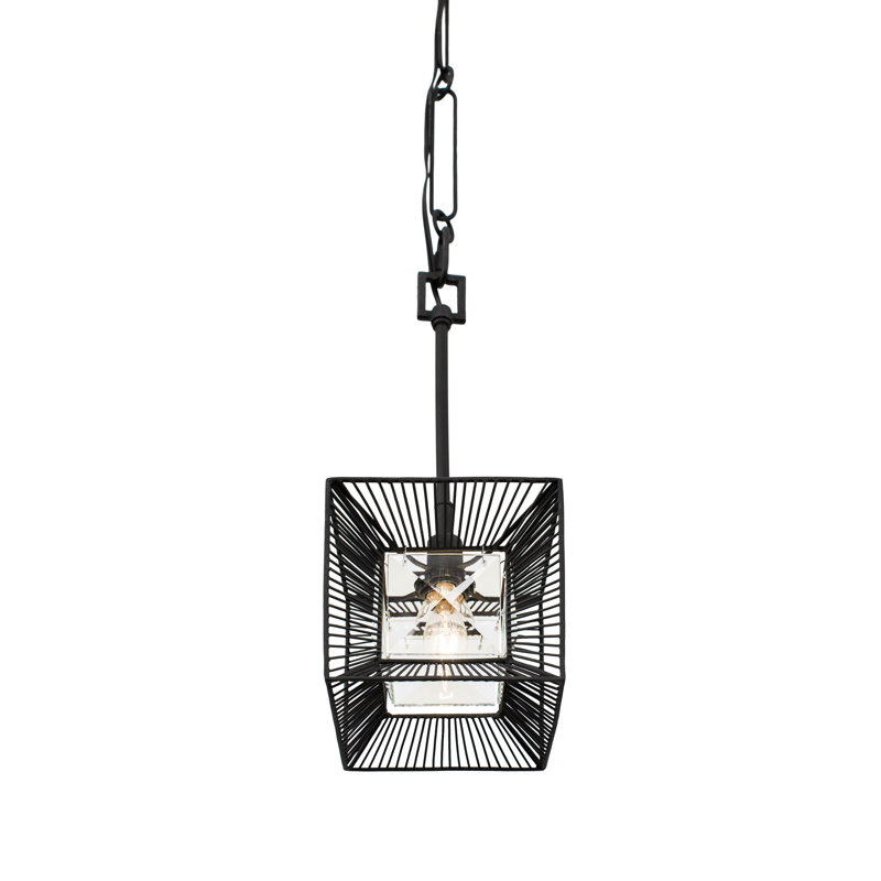 Arcade Mini Pendant Light with Faceted Crystal in Carbon Black