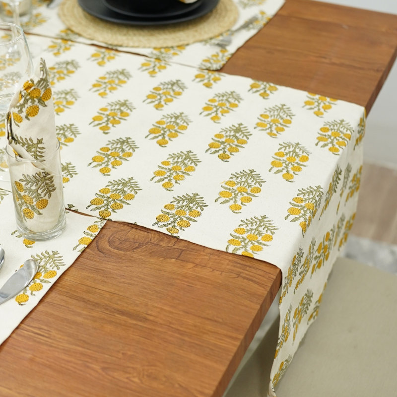 Red Barrel Studio® Table accent runner, Farmhouse chic runner, Rishi, Yellow, 11" Rectangle