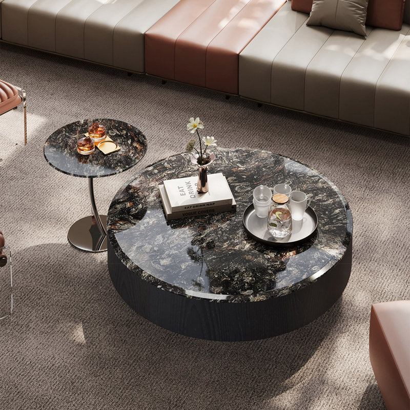 2 tables basses Bunching Table, Black Marble/Black, 12.6" H x 47.2" W x 47.2" D