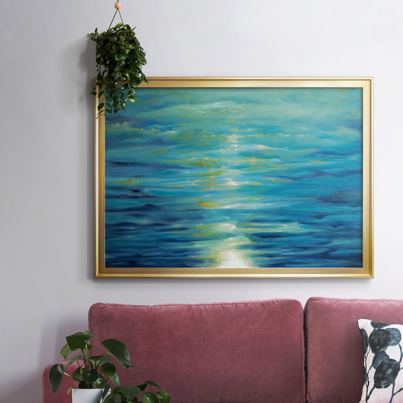 Bleu foncé, Toile encadrée dorée avec coins fermés, H 26 po x l 38 po x P 1,5 po