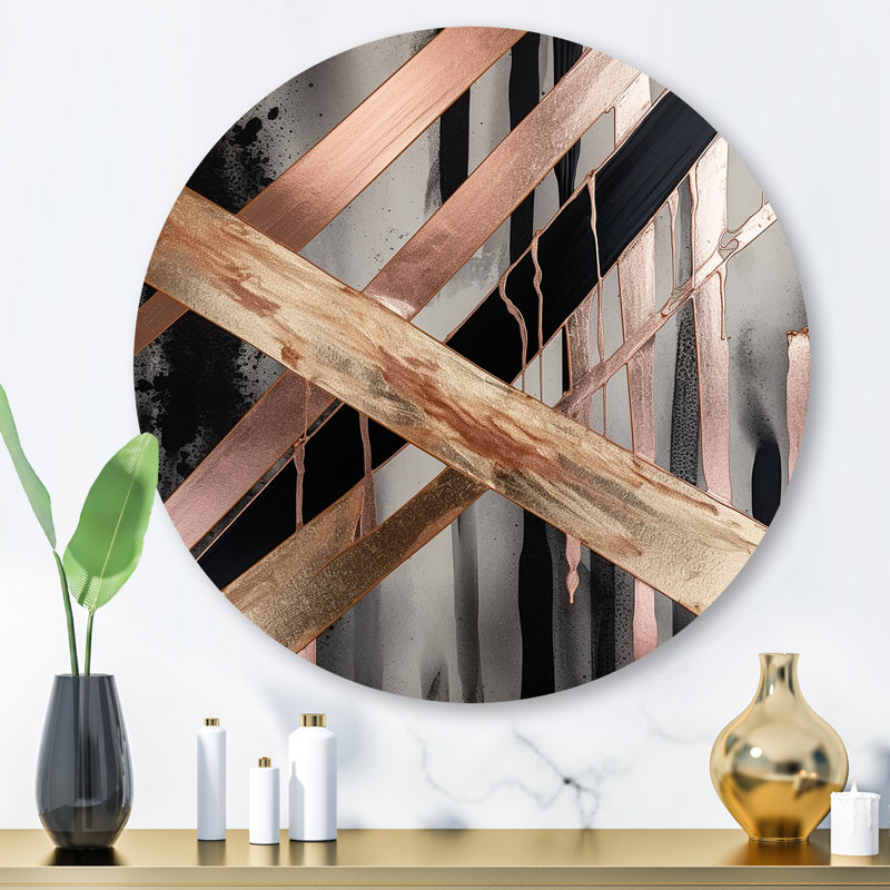 Metallic Stripes And Circles III Abstract Wall Decor on Metal, 29" H x 29" W x 1" D