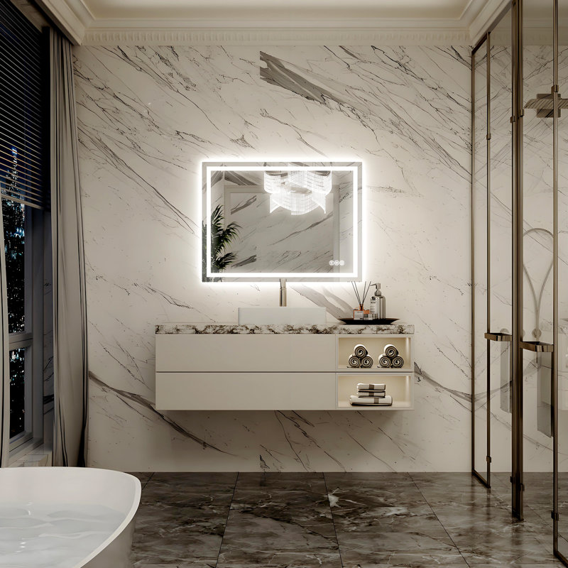Miroir de salle de bain à DEL super lumineux avec éclairage avant et rétroéclairé, température de 3 couleurs, antibuée, avec UL, RoHS, ETL et garantie de 3 ans
