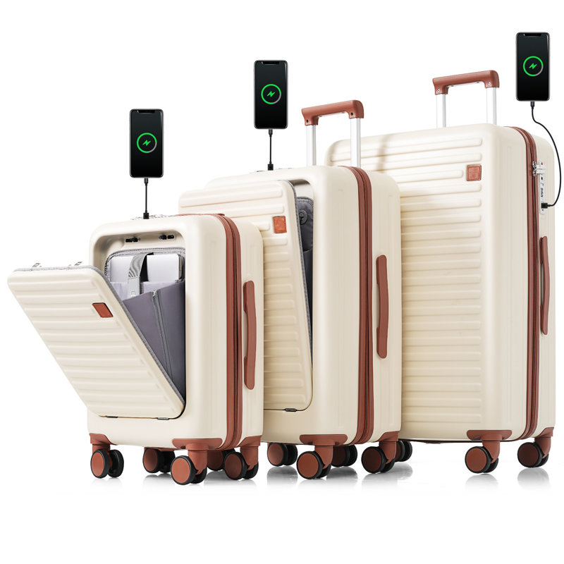 Ensemble de 3 valises, 28" H x 19" W x 19 " D, Ivoire ivoire