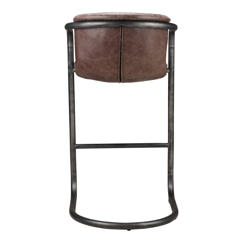 Freeman Bar Stool, Bar Stool (29" Seat Height), Brown Genuine Leather