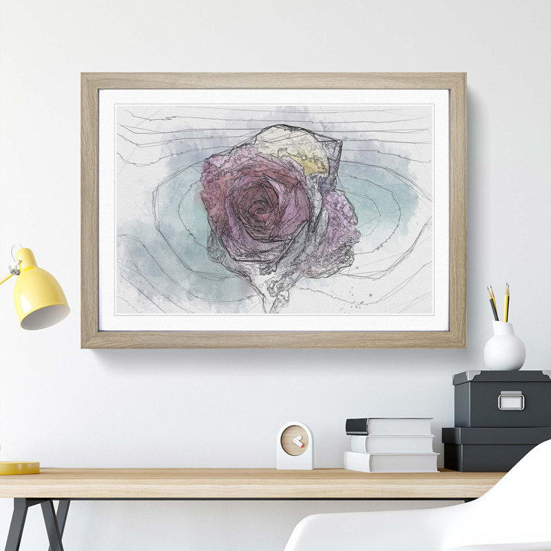 Multi-Coloured Rose Flower in Abstract - Framed Print, 48cm H x 65cm W x 2cm D, Oak Framed