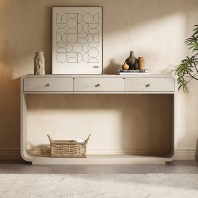 Console, 3 tiroirs de rangement, tablette de présentation, pieds courbés