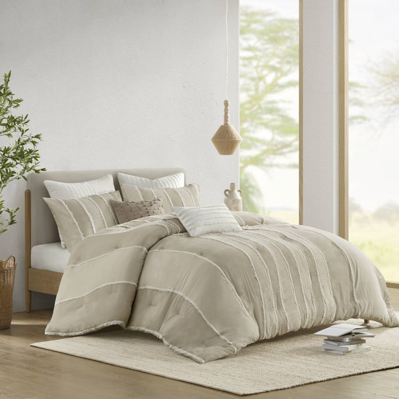 Ensemble d'édredon en coton 3 pièces Shay, Édredon très grand / très grand + 2 très grand, Taupe
