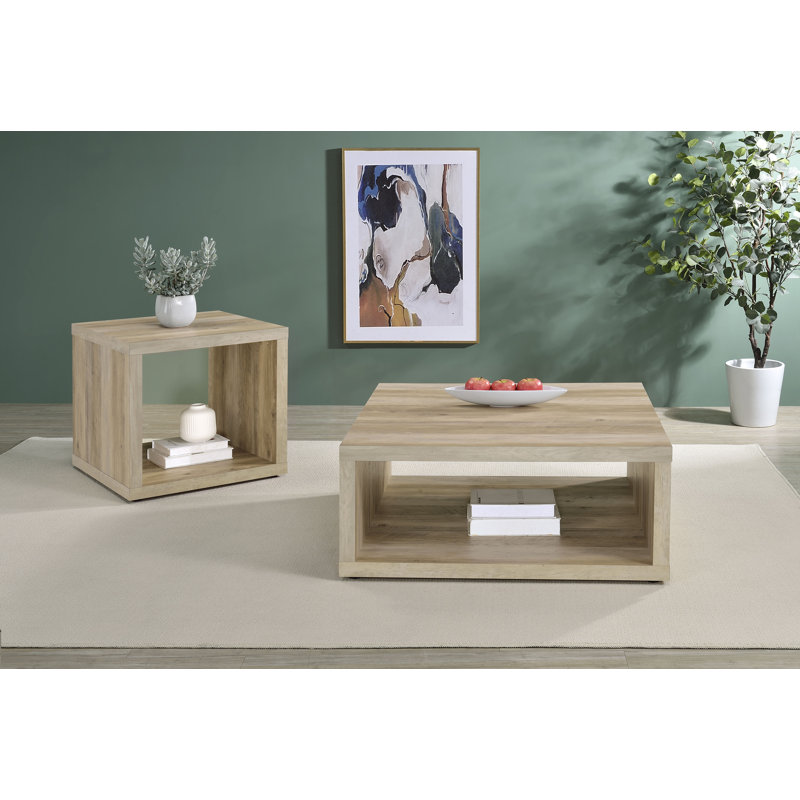 Table de bout carrée en bois d'ingénierie Falaq, Marron clair