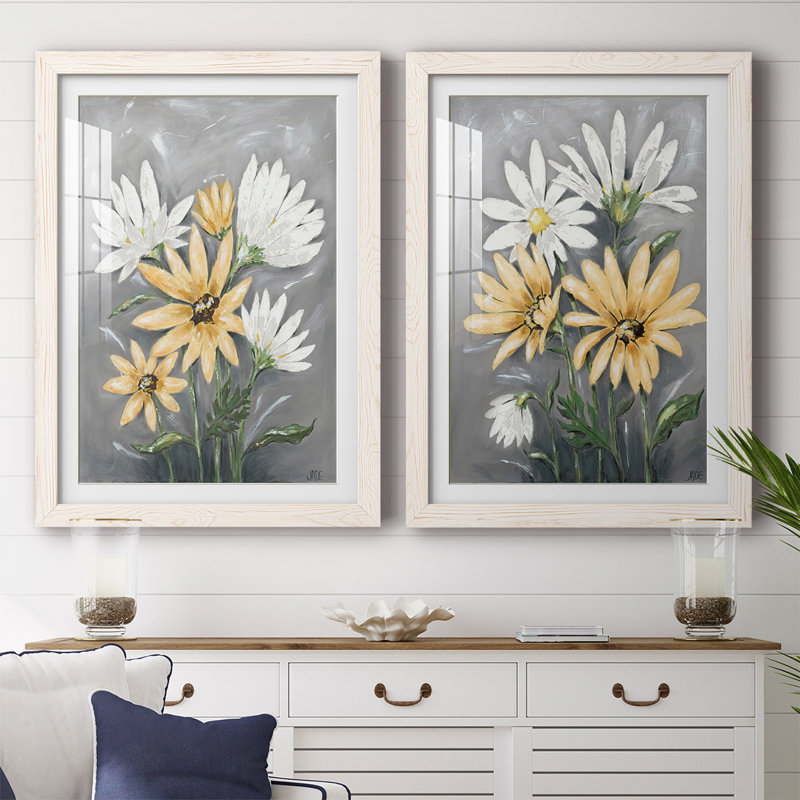 «Summer Daisies I», reproduction encadrée de qualité supérieure - prête à être accrochée, H 27,5 po x l 75 po x P 1,5 po