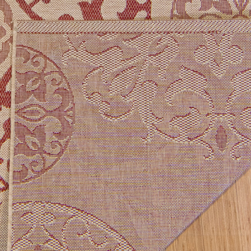 Solterra Sovana Red Cream Beige Transitional Tile Medallion Flatweave Polypropylene Indoor/ Outdoor Area Rug