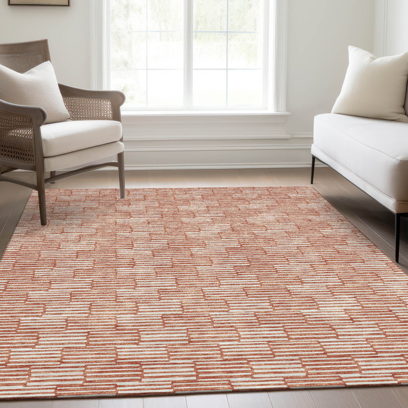 Premium Machine Washable Prisco Salmon Rug, Rectangle 9' x 12'