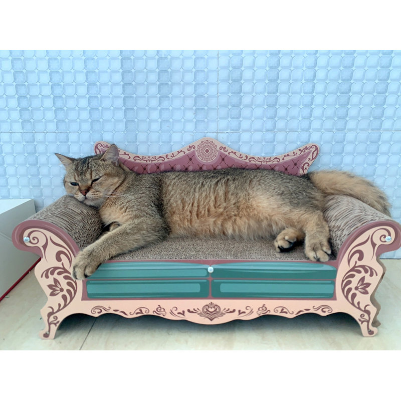 Chaise longue avec griffoir pour chat, 58 cm (L) x 26 cm (l) x 30 cm (H), canapé en carton ondulé à dossier haut, protection pour meubles