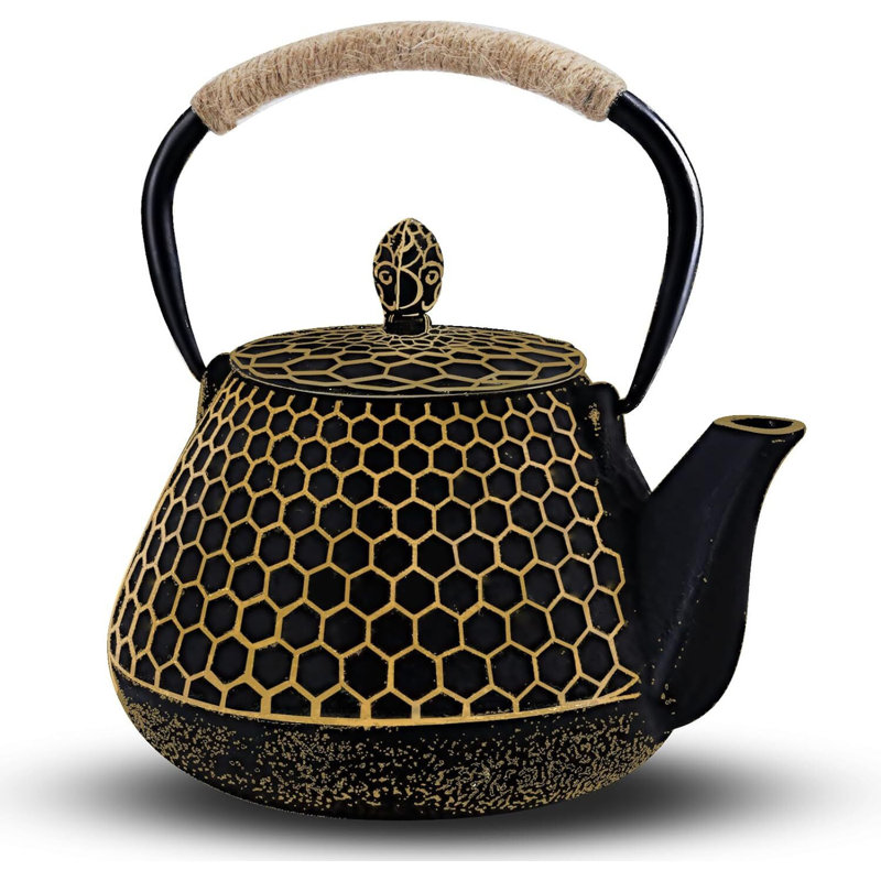 Théière en nid d'abeille avec intérieur en émail et passoire pour thé en vrac.