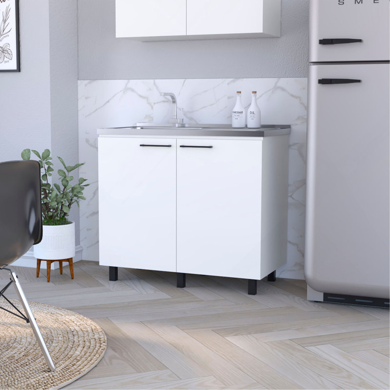 Évier utilitaire et armoire Oklahoma 2, tablette intérieure, comptoir en acier inoxydable