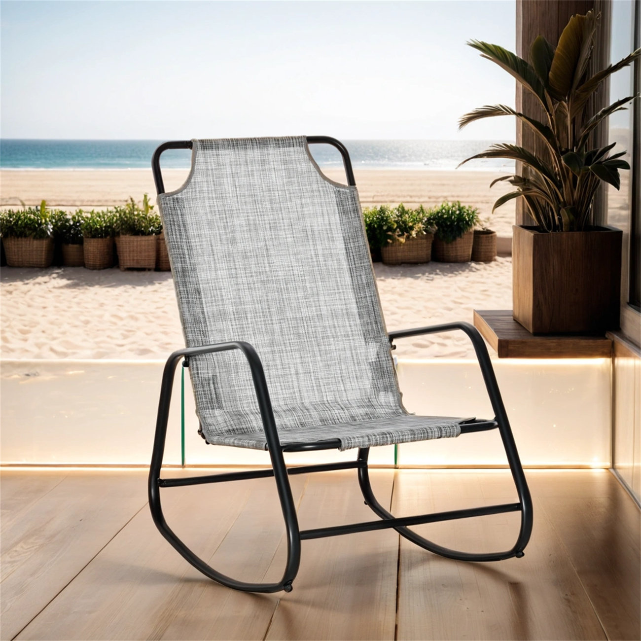 Winston Porter Senyo Outdoor Indoor Sling Fabric Rocking Chair for ...