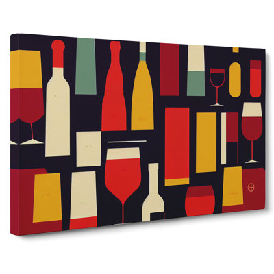Wine Bottle Retro Art Vol.6 Abstract - Wrapped Canvas Print