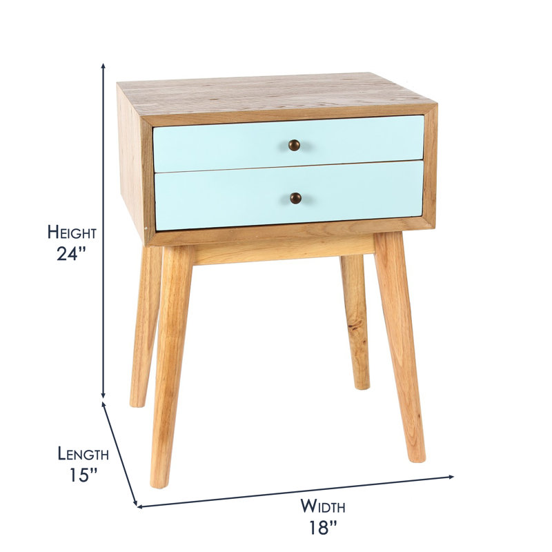 45.7cm W Solid Wood Bedside Table, Aqua