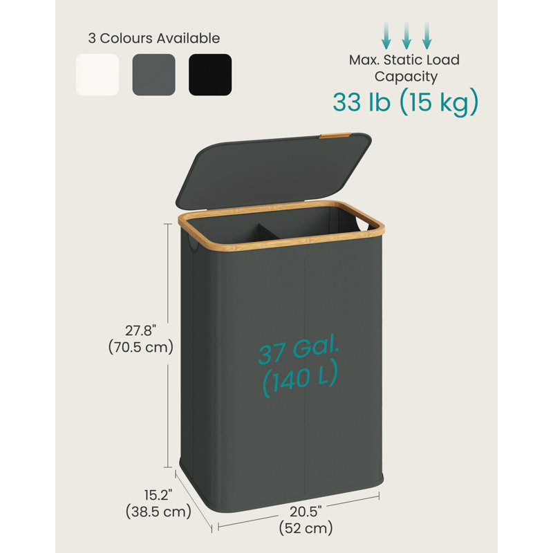 Laundry Hamper with Handles, Grey