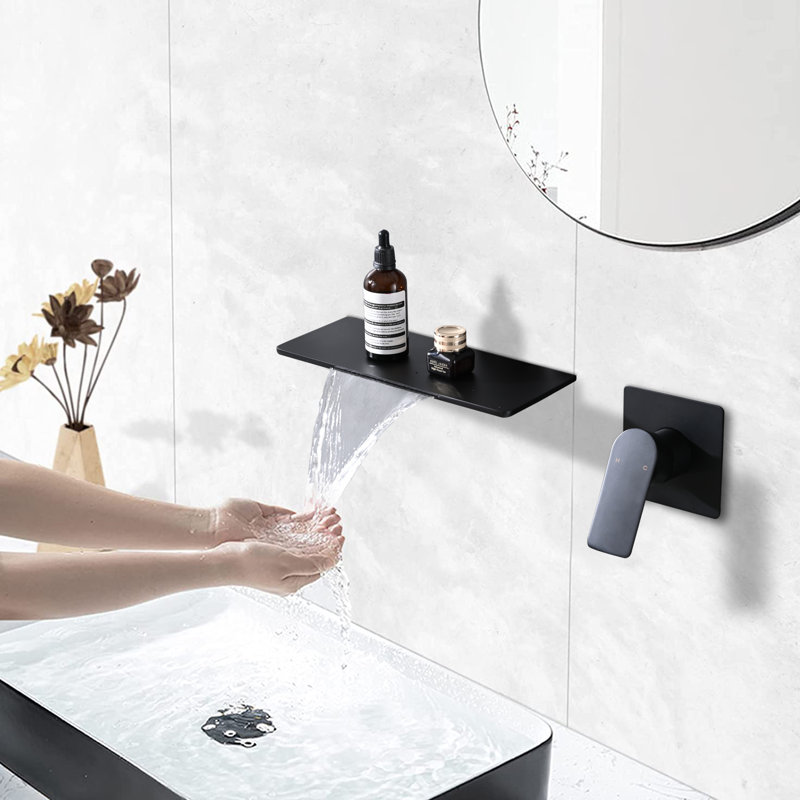 Bathroom Waterfall Single Handle Sink Faucet., Matte Black