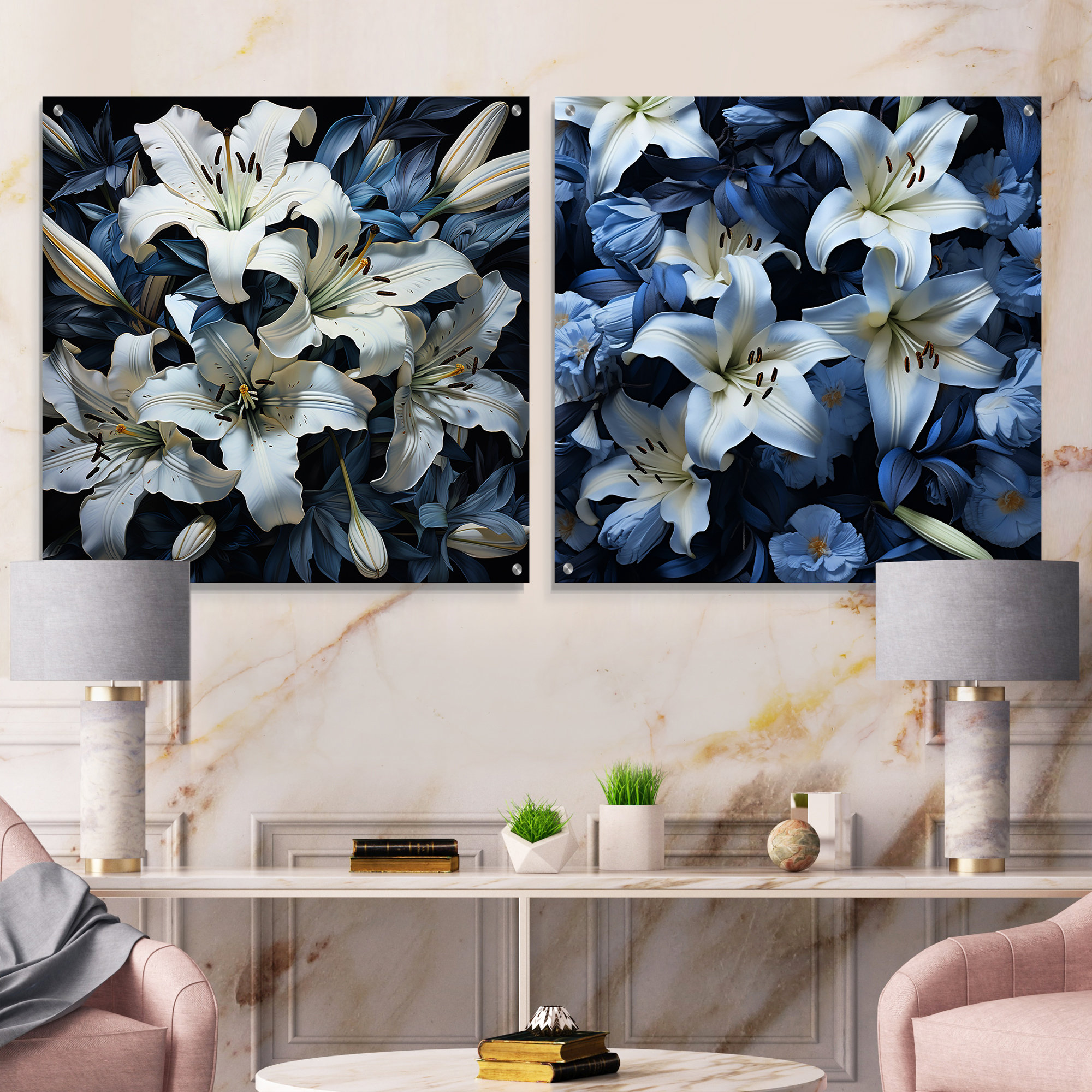 Lark Manor™ White And Blue Pure Lily Beauty Charm Lilies Acrylic Wall