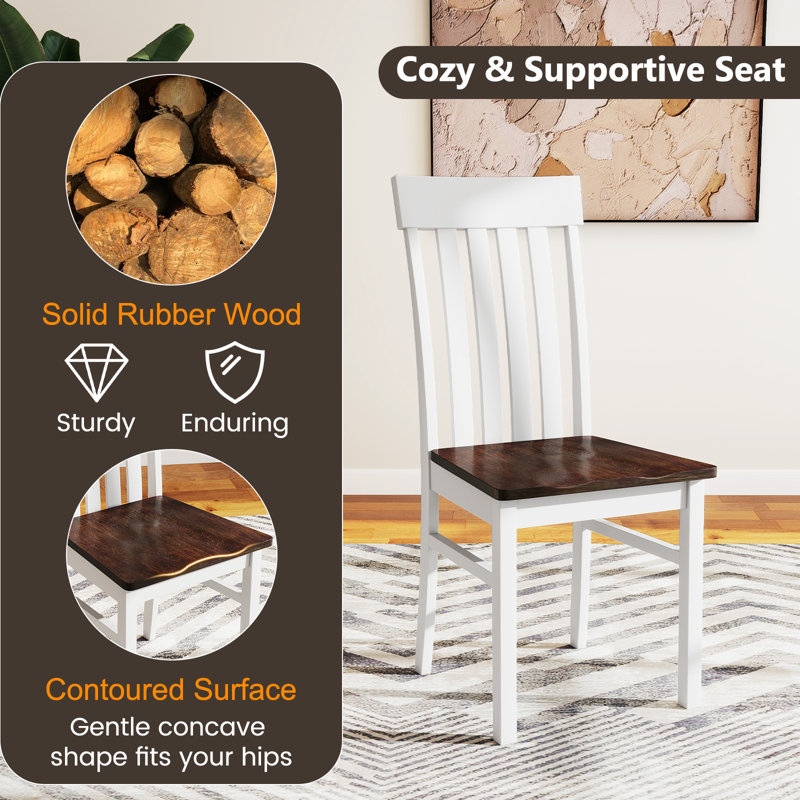 45cm H Solid Wood Side Chair, Brown/White