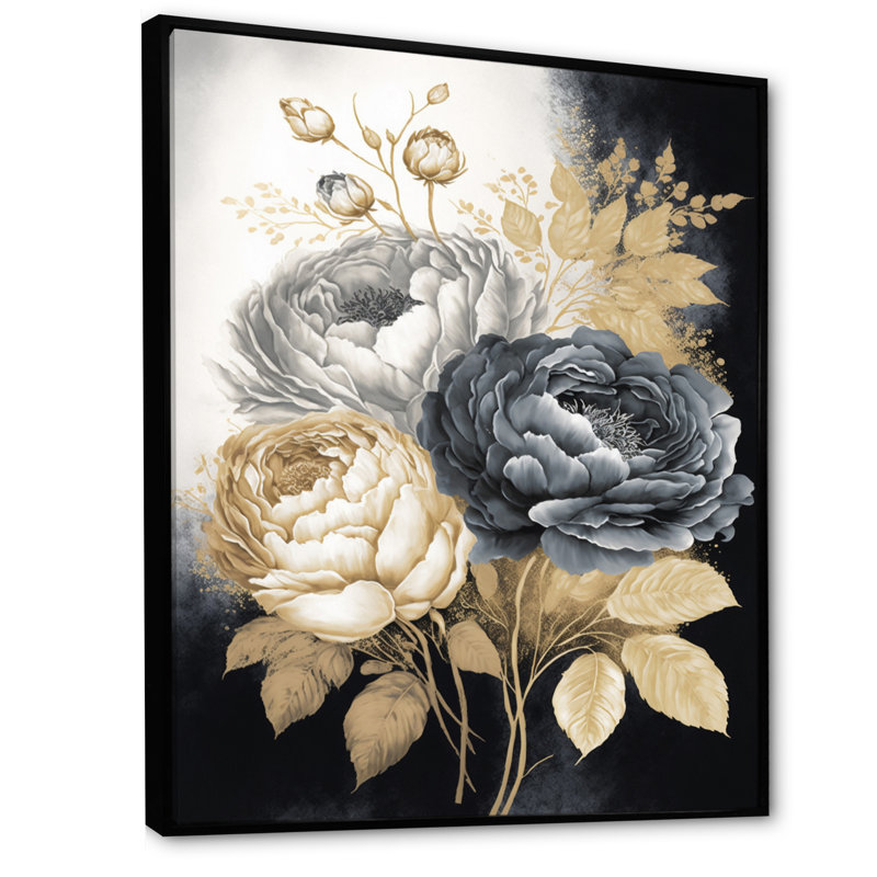 Bouquet de roses blanches, dorées et noires II - Bouquets de roses blanches, dorées et noires II - Imprimé