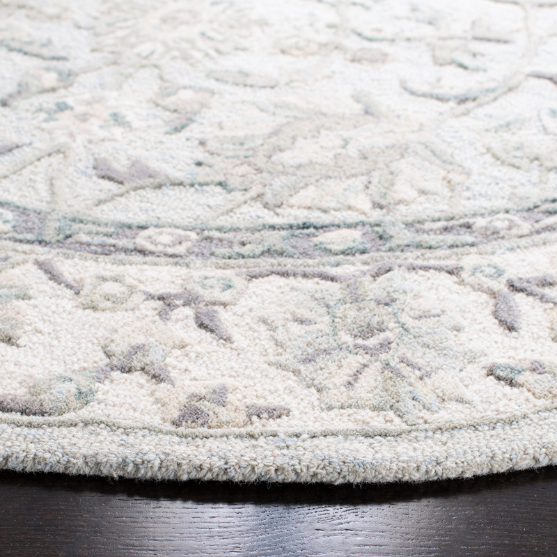 Tapis bleu clair / ivoire en laine touffeté à la main Trebino, Rond 6 pi