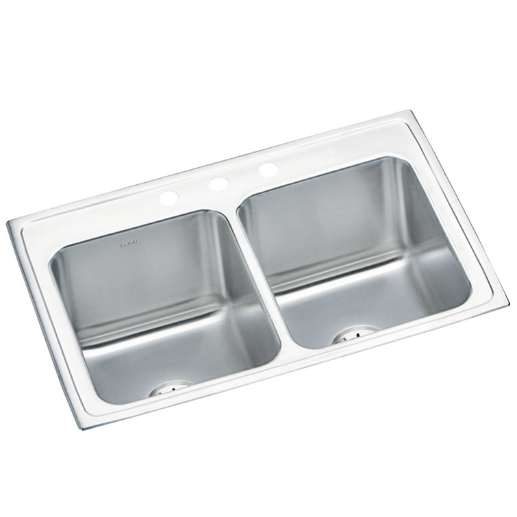 Lustertone 33" L x 22" W Double Basin Drop-In Kitchen Sink with Drain Assembly