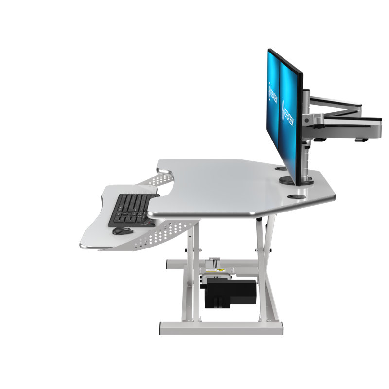 VersaDesk PowerPro Elite Corner Standing Desk Converter, 36" x 31" Electric Sit-Stand Desk Riser with Programmable Height, App Control & USB Charging – White
