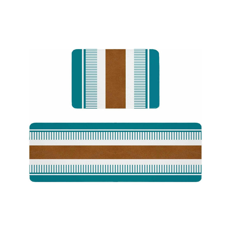 Tapis de cuisine à rayures brun sarcelle, 2 pièces pour la cuisine et la salle de bain, décoration intérieure moderne, Bleu