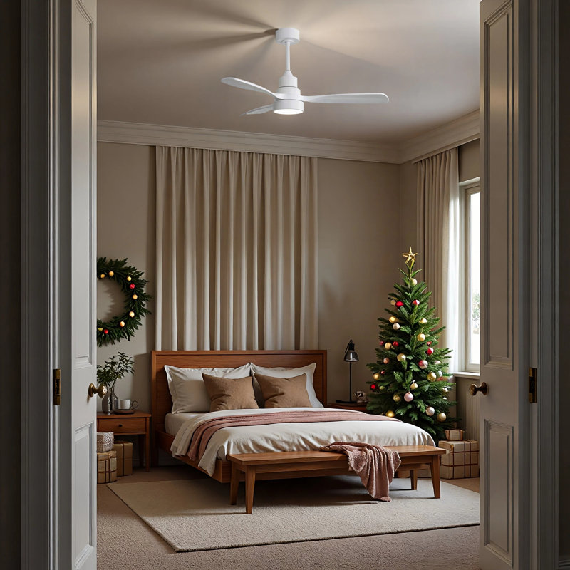 Auravista Boîtier intérieur pour ventilateur de plafond avec pales en chêne avec ampoules DEL et télécommande, Blanc