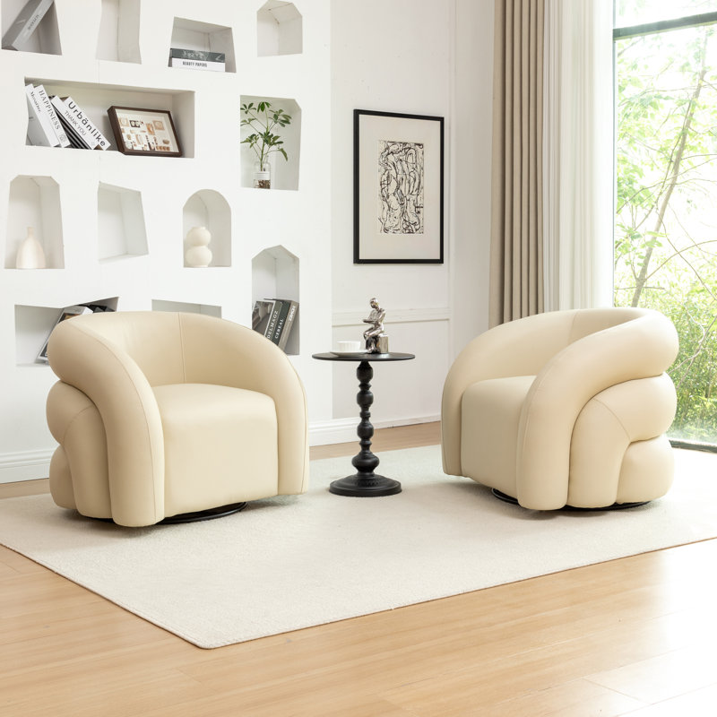 Coyle Artificial Leather Swivel Barrel Chair, Cream