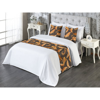 Ambesonne Vintage Leaves Bed Runner Set Art Nouveau Leafy Pale Orange Dark Cocoa