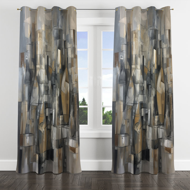 Mid Century Chromatics I - Abstract Midcentury Blackout Grommet Curtain - 1 panel, 52" W x 120" L, Golden Grommets