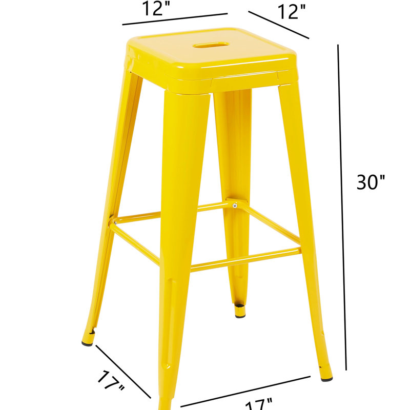 Tabourets de bar en métal de 30 pouces à hauteur de comptoir sans dossier en jaune, de 4, non empilables, amovibles, assemblables, pour îlot de cuisine, bar, salle à manger, stable et grande capacité de charge amovible et facile