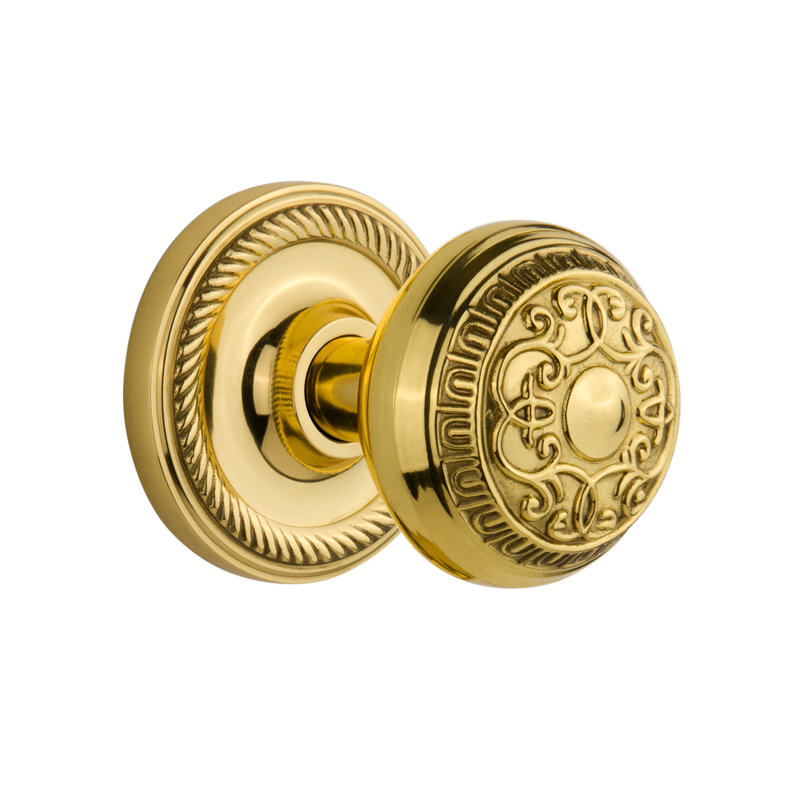 Rope Rosette with Egg & Dart Door Knob, 2-3/4”, Unlacquered Brass