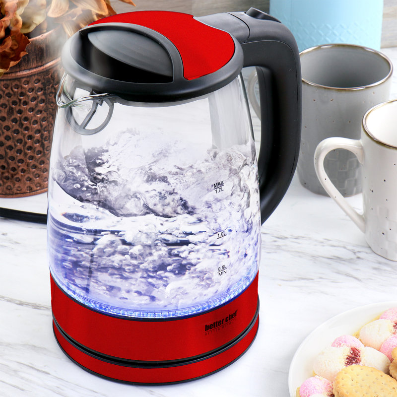 Better Chef 1.7 Litre 360 Degree Glass Cordless Electric Kettle in Red