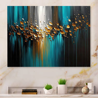 Designart Blue and Gold Angel Wings III Contemporary Glam Framed Canvas Art Print - 30 in. Wide x 40 in. High