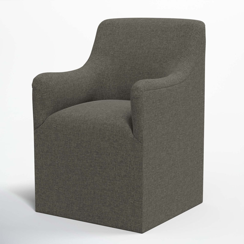 Chaise avec accoudoirs à dossier rembourré Howth, Lin texturé gris anthracite Zuma