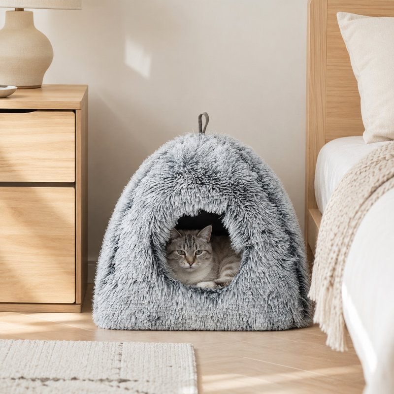 Lit moelleux et moelleux pour petits animaux, 11.8x11x9.1 Inch, Gris clair