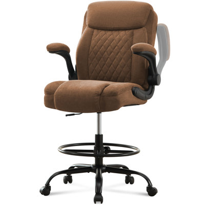 Chaise de dessinateur haute pour bureau debout, chaise de bureau haute ergonomique avec repose-pieds réglable, accoudoirs rabattables, soutien lombaire, siège en tissu confortable - idéal pour la maison et le bureau