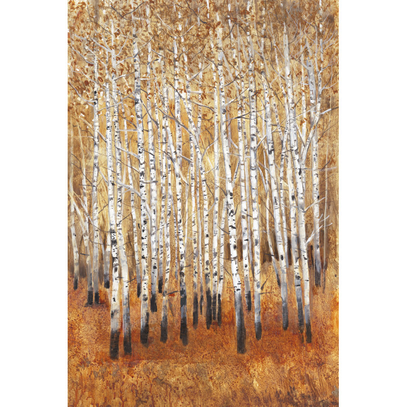 «Sienna Birches II», peinture sur toile, H 12 po x l 8 po