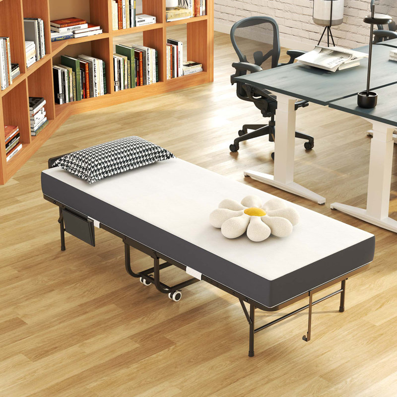 Lit pliant avec tête de lit réglable et mousse à mémoire de forme, lit d'appoint escamotable peu encombrant pour les personnes de grande taille, lit de camp sur roulettes portatif, assemblage facile