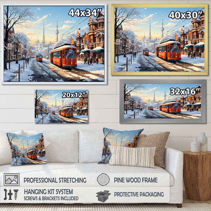 Toronto City in Winter I - art mural sur toile Toronto, Cadre flottant doré, H 16 po x l 32 po x P 1 po