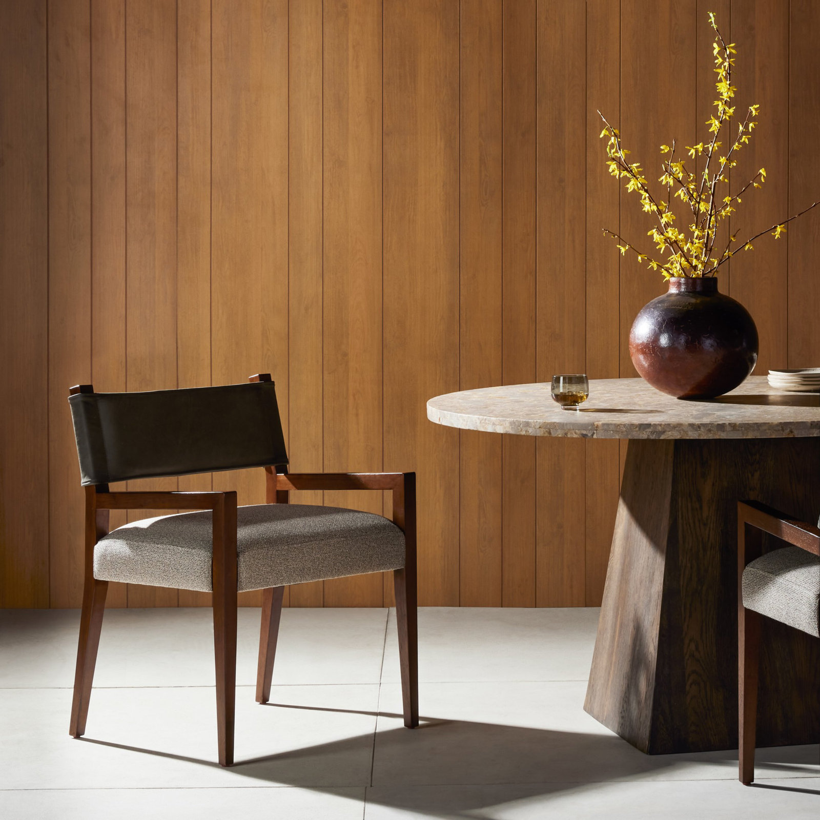 Lorretta Oak Armchair, Gray Viscose/Polyester, Dark Brown