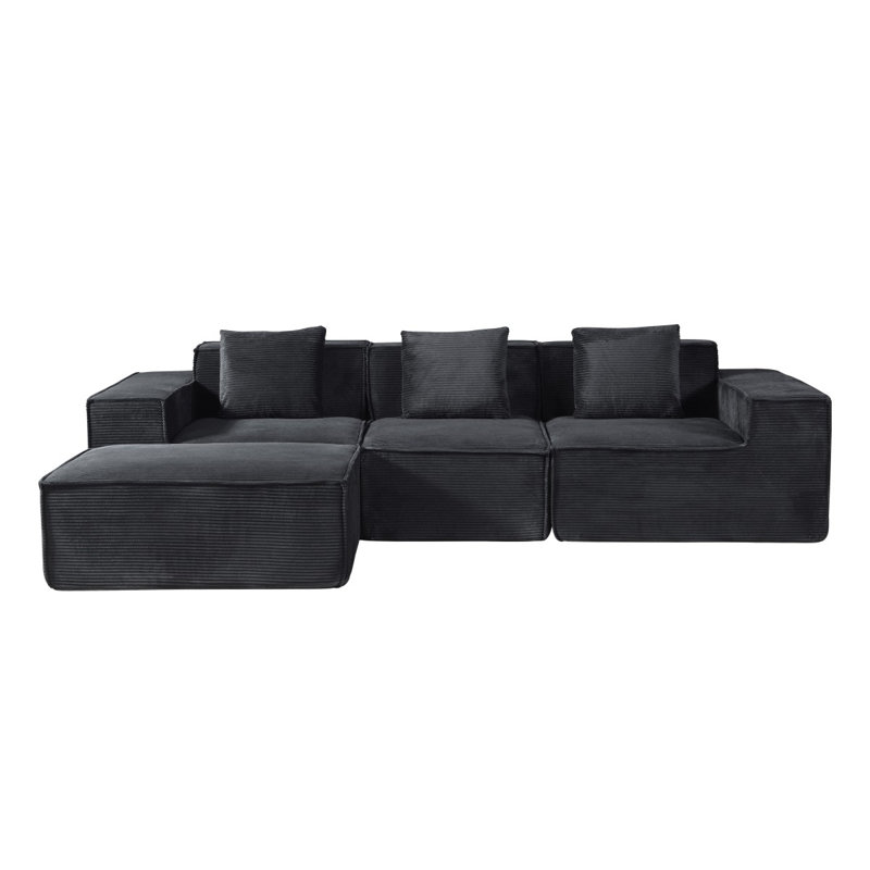 86'' L Shaped Couch With Armrest Organizer,3 Seats Sofas With Movable Ottoman,Comfy Sectional Sofa With Thick Cushion,Linen Sectional Couches For Living Room,Bedroom,Apartment,Brown