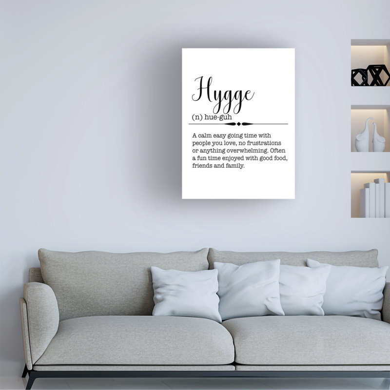 "Words Hygge" par Jean Plout - Art textuel sur toile sans cadre, H 47 po x l 35 po x P 2 po